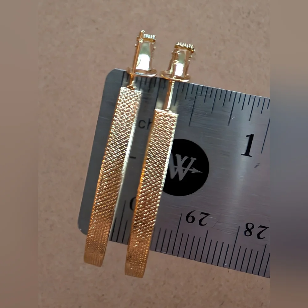 Stainless Steel Elegant Gold-Tone Textured Earrings